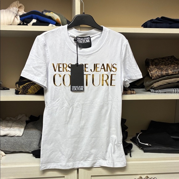 Versace Jeans Collection Tops - Versace Jeans Couture White and Gold Tee